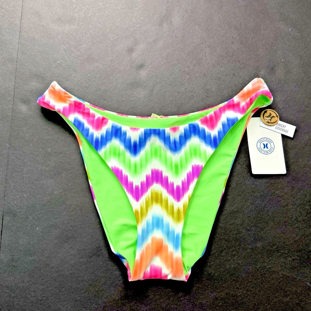 New Hurley Bikini Swimsuit Cheeky French Bottom Women S 4 6 Neon Reversible Pink